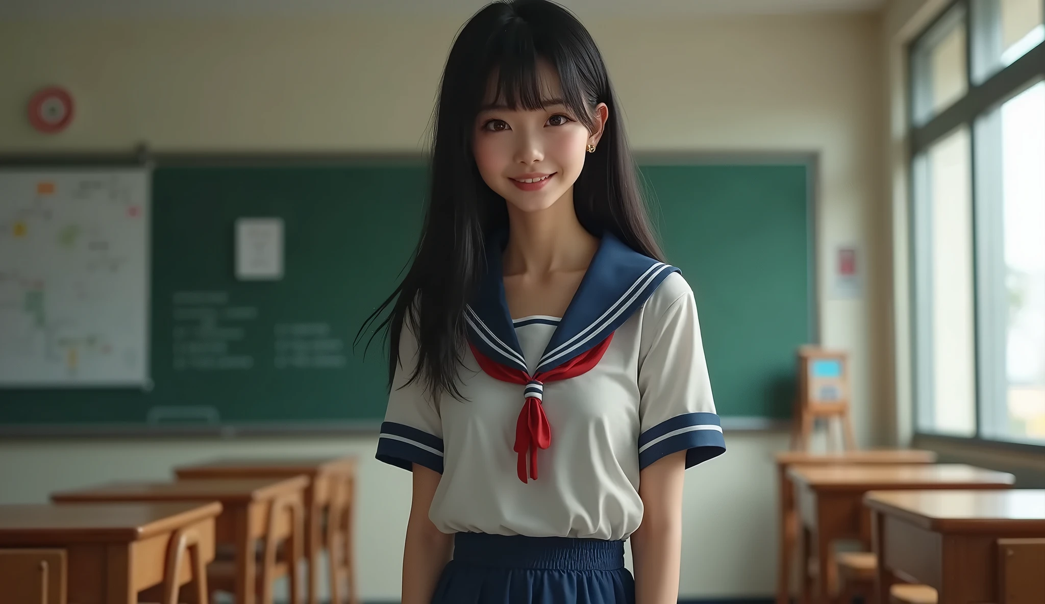 Raw photo , 1 girl  ,Wearing sailor uniform, open mouth and (tongue out:1.6), [uvula visible], perfect teeth ,(((ankle length skirt))), ((*********** girl lifting skirt in the classroom)) , professional photographer, (hdr:1.4), masterpiece, ultra-realistic 8k, perfect artwork, intrincate details, cute face, award winning photograph, (Best quality, 8k, 32k, Masterpiece, UHD:1.3) ,