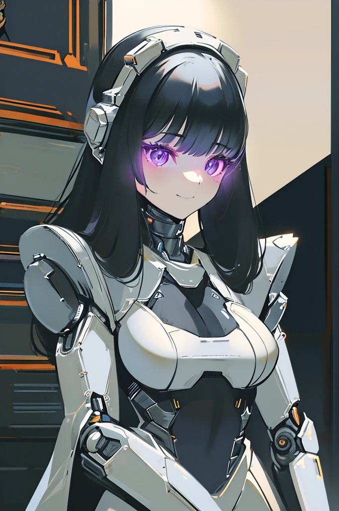 (masterpiece),(Highest quality),(Super detailed),(Best illustrations),(Best Shadow),(Absurd),(Detailed Background),(so beautiful), 16K, 8K, 4K,(Best Shadow),robotization,woman ,big bust,Robot Joint ,Metal skin,Black robot Suit,long hair,a black robot suit that covers the whole body,robot hand,cyber bodysuit,mecha head,(Detailed hands and fingers:1.2),Ball joint robot body,doll joint,beautiful face,beautiful robot girl,robotic eye,robotic hands,(no more human skin),android girl,cyborg girl,F cup, sexy body,(machine made joints:1.2),(machanical limbs:1.1),(blood vessels connected to tubes),(mechanical vertebra attaching to back),(mechanical cervial attaching to neck),no messy picture style,no emotion,tech control,black robot suit,maintenance,smile,robot maid