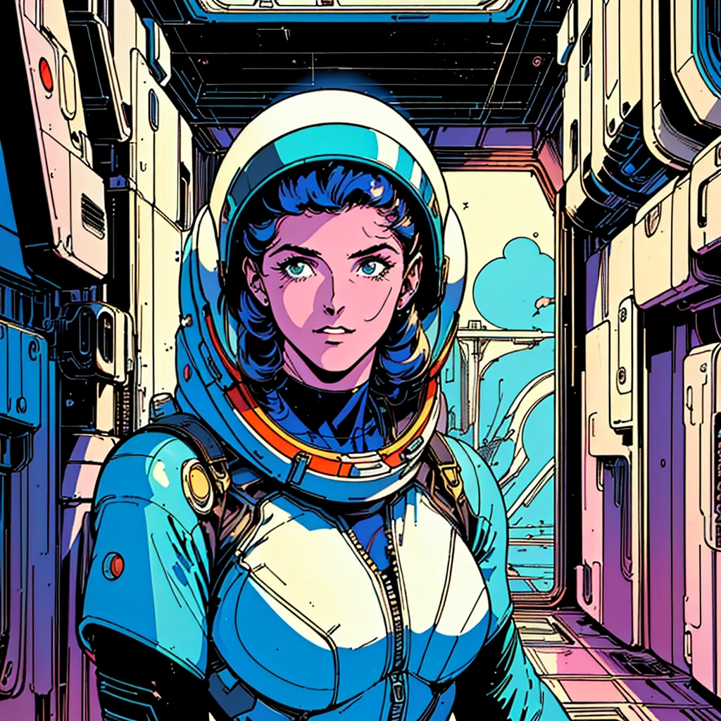 ((( Best Quality Masterpiece ))),(Lonely Goddess),(spacesuit that emphasizes cleavage ),((( 70s and 80s space thriller movie posters))),( American Comics ),((( retro vintage style ))),Overwhelmingly complex depiction,Absolute machine group background, futuristic cyberpunk ,Extremely accurate and delicate depiction,