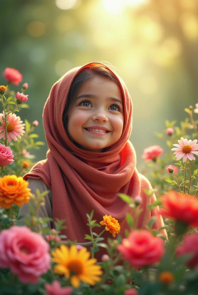 A girl in hijab with dimple on right cheek while smiling, having big hazel brown eyes beautiful and natural pink soft cheeks and lips