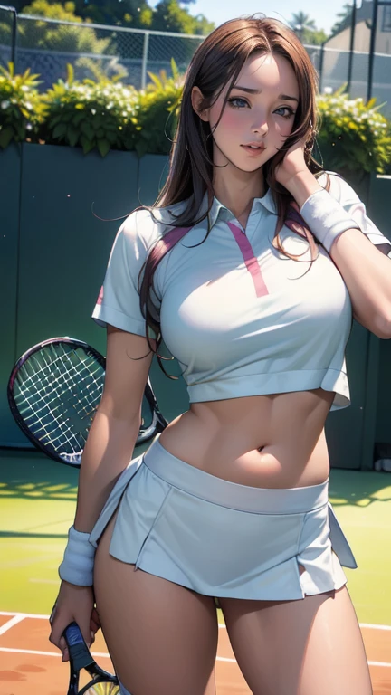 realisticlying,15yo girl,Sit on a bench and open your legs、Panties emphasize the thighs、long wavy black hair、White Collar Tennis Wear,Face Real,Sexy match scene on the court、Breasts enlarged、Smile、Cleavage emphasis、