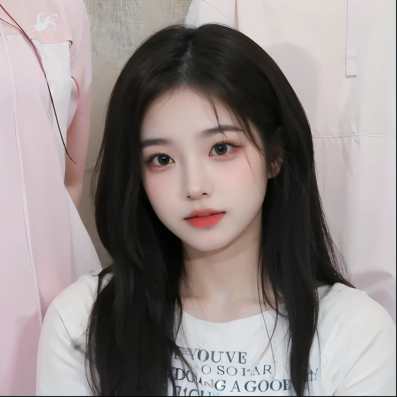 1girl, (8k, best quality, masterpiece), (realistic, photo-realistic:1.37), ultra-detailed, Medium length, Natural and beautiful hair, uniform hair color, The background is simple and clean, korean girl, beautiful girl, detailed teeth, detailed eyes, natural skin texture, glossy lips, cherry lips colored, round eyes, double eyelid, youthful face, soft straight bangs, brown eyes, brown hair, utra realistic, casual chic clothing, perfect nose, small nose, fine nose