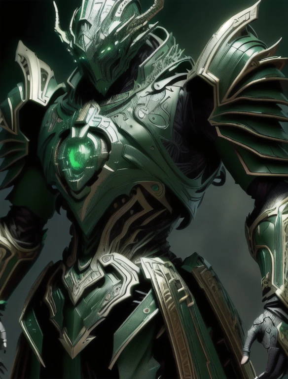 a close up of a person in a green and black costume, dragon knight, shadowverse style, stunning armor, style of raymond swanland, ornate armor covered in thorns, detailed key anime art, shinning armor, metallic green armor, green armor, beautiful armor, from lineage 2, gold paladin, shiny armor, shiny plastic armor, dragon armor