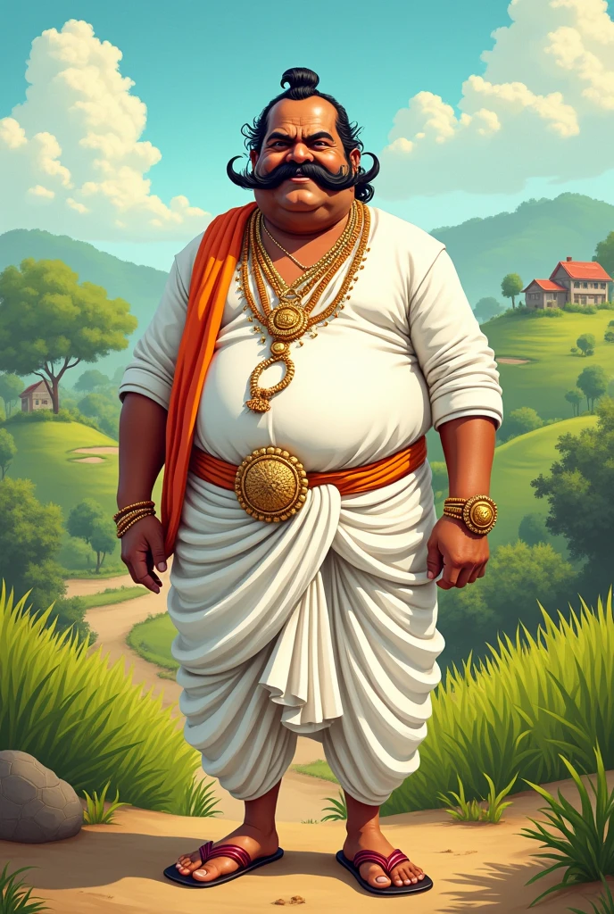 Kerala maveli with Kerala background big stomach full of gold ornaments dothi without beard with plam umbrella. Maveli on crazy movement without beard remove faceill hair older person