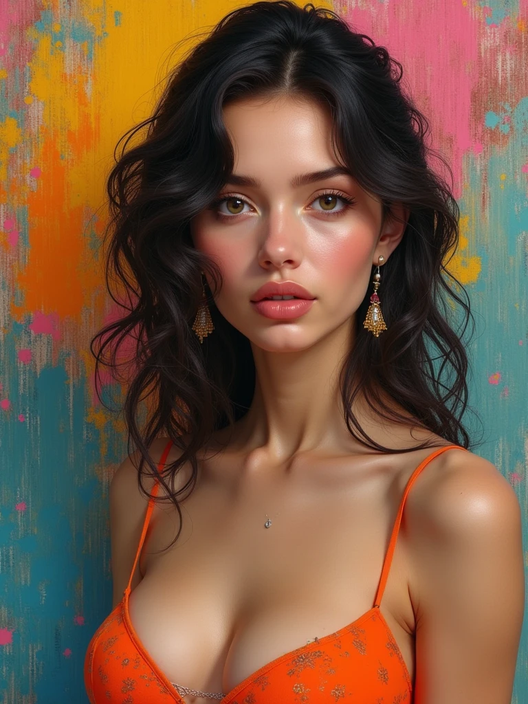 full body brunette woman with creative look
