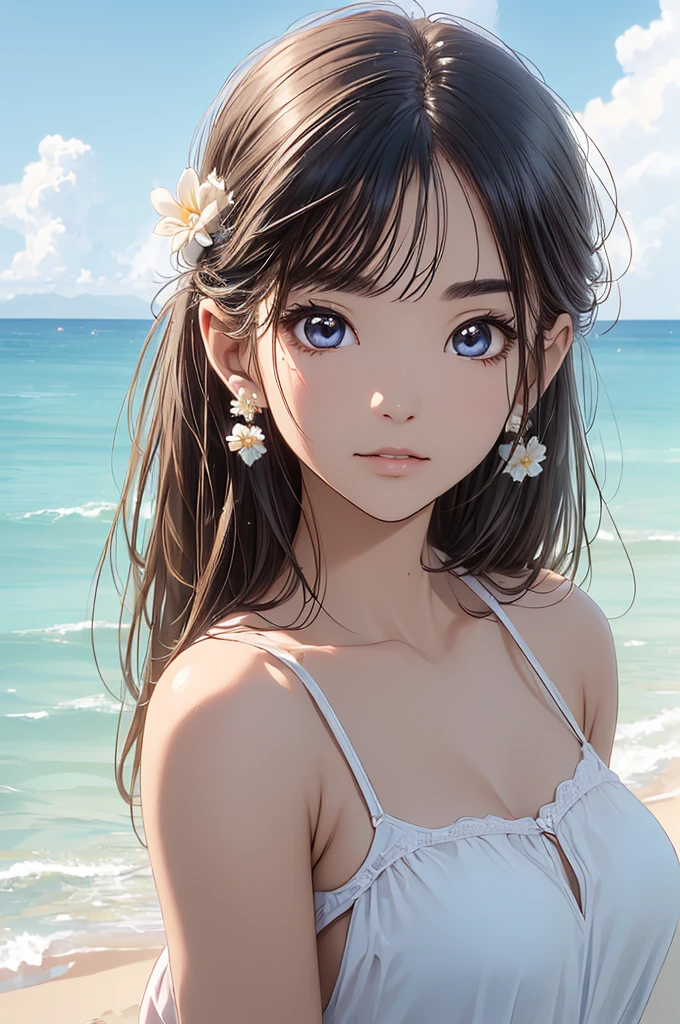 (****ars old:1.4),(Very Young Face), (japan Person famous idol), 1girl, 1girl, (Extremely small white micro bikini style:1.4), Stroll along the seaside, sunshine, (masterpiece:1.0),(best_quality:1.0), ultra high res,4K,ultra-detailed, photography, 8K, HDR, highres, (perfect anatomy:1.2),(Beauty of form:1.4) Golden ratio, big eye,(nature's providence:1.4),