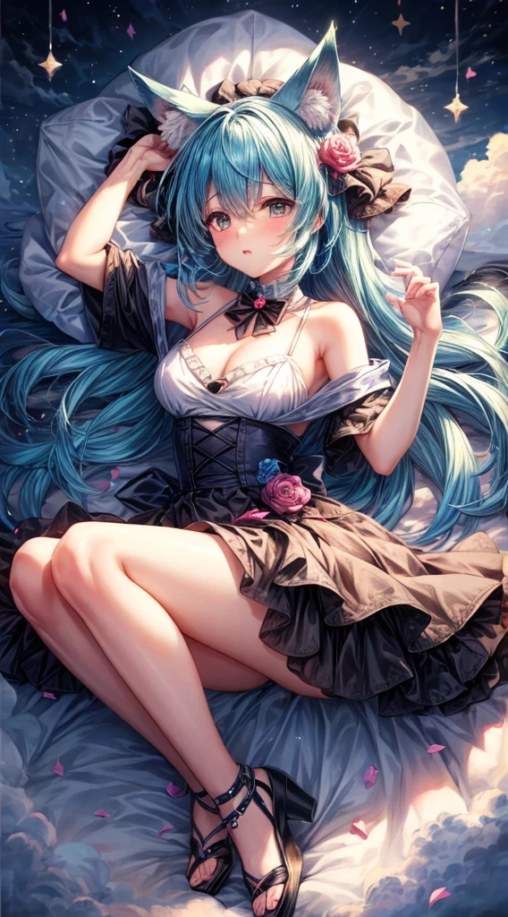 Rem from the anime Re Zero in a bed opening her eyes