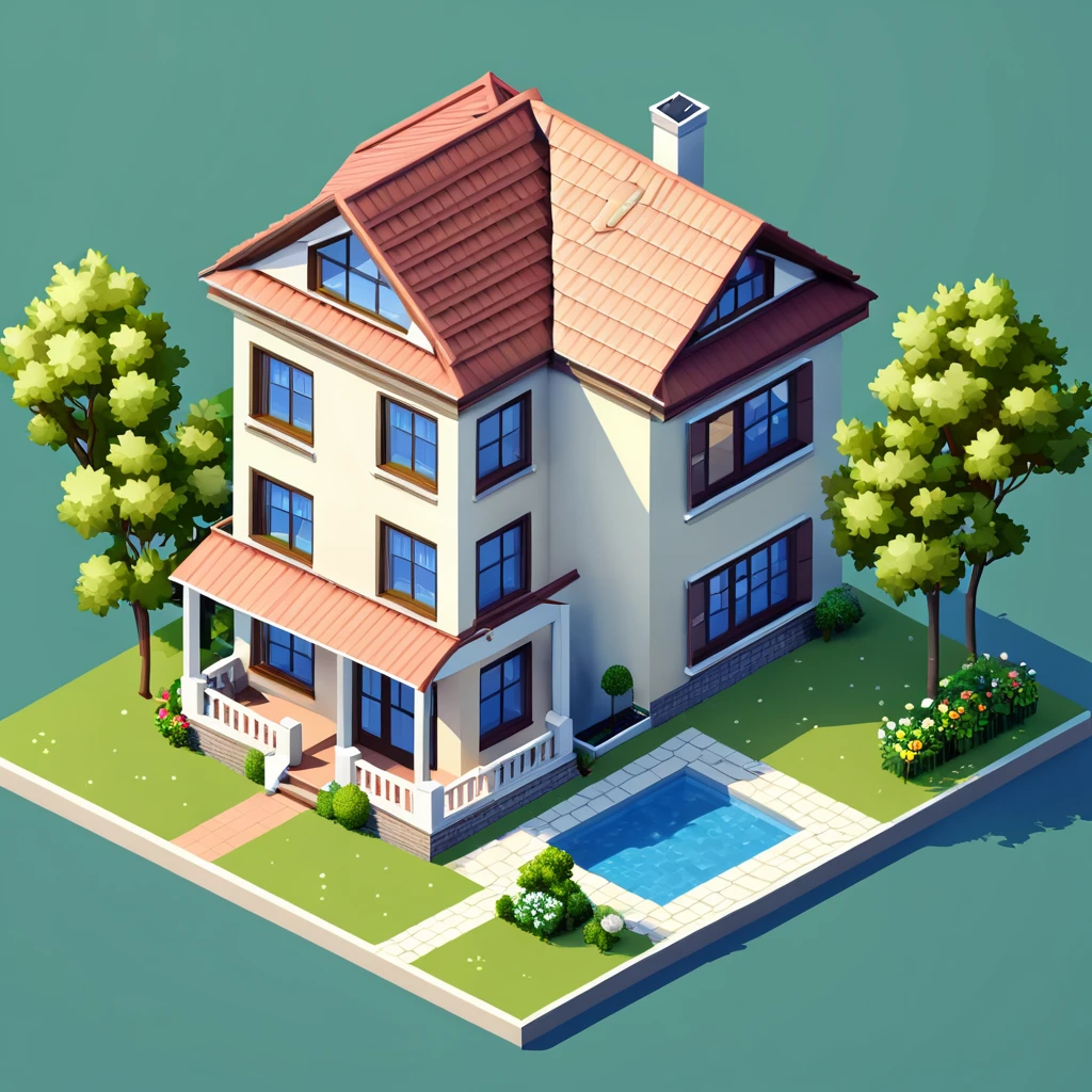 a house, isometric view, map tile, simple background