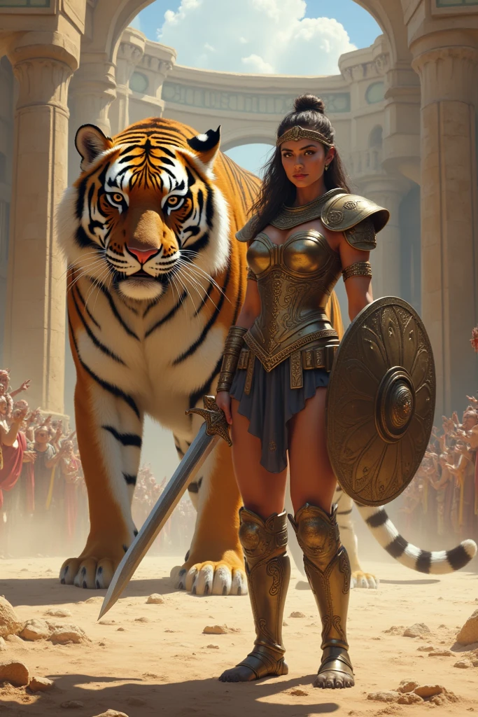 realistic depiction of a beautiful young warrior girl with huge breasts wearing armor with elegant batik carvings, riding an armored tiger running on the battlefield with the sensation of the effect of the movement of dust and debris particles in the air, in landscape mode, wide angle view and hd front view ( no extra limbs, no fun and distorted faces, no spots in the eyes, no extra fingers from toes and hands) ultra realistic HDR extreme,incredibly absurdres, ultra detailed, high resolution, realistic lighting, photorealism, hyperrealism,masterpiece,vibrant colors,stunning visuals,ultra skin texsture,stable diffusion,perfect anatomy,crazy details