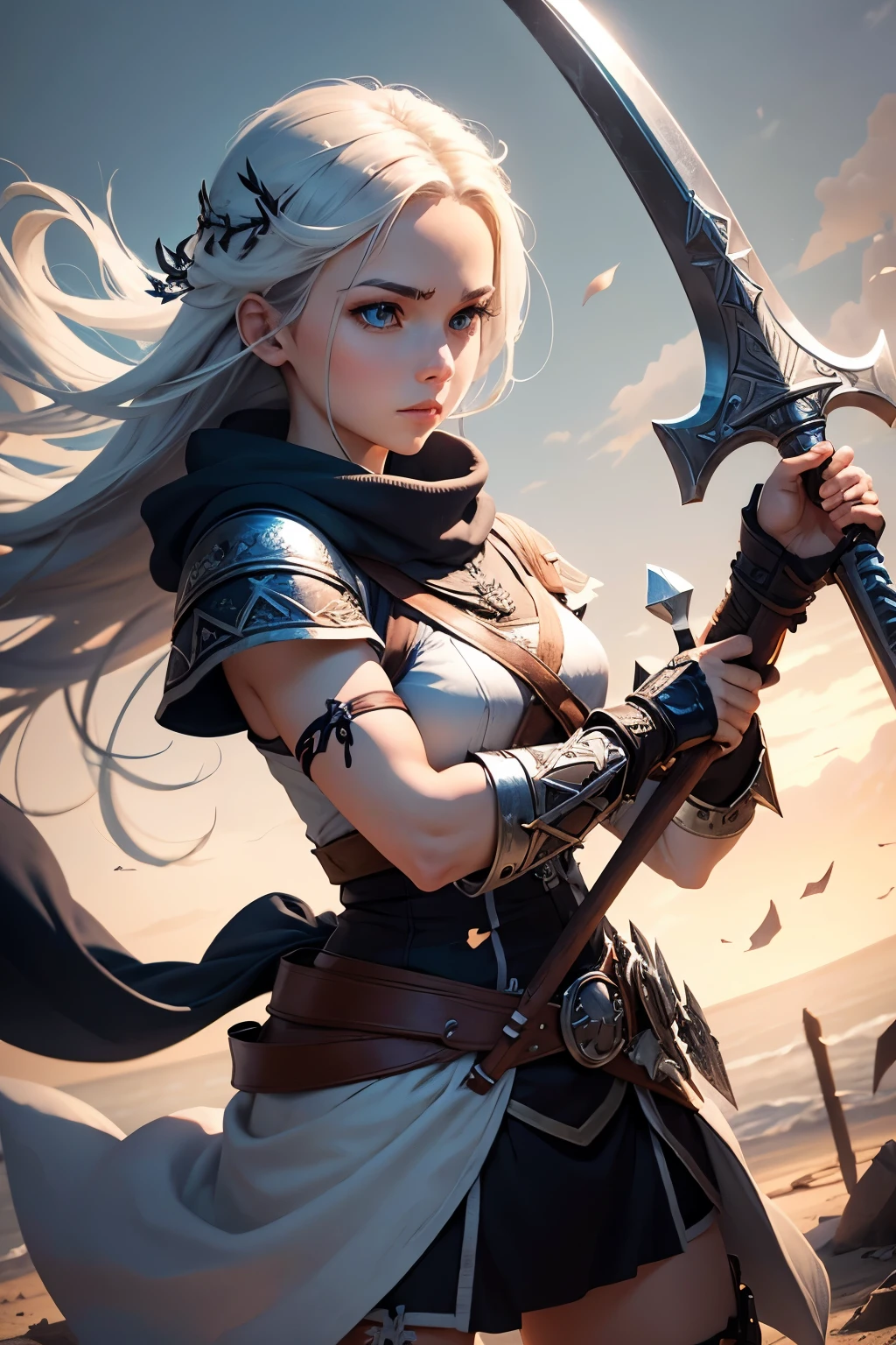 holding a long spear,battlefiled,falling from sky --auto
