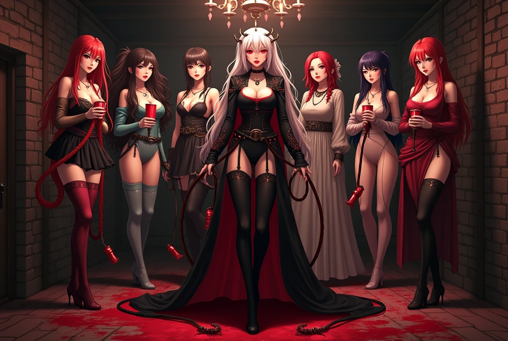 Dynamic shot, dynamic angle, (multiple female characters), female crowd, (((A picture of 2 beautiful succubus dominating sexy nun on a leash))), in nuns crowd, ((demon females and a nun)), (nun, bent over , pinned, chain tied, chained, chain between legs, exposed, scared, obedient, insecure, burning halo, fingering), ( beautiful female demons, dominating, standing above, spanking, power pose), demons, beautiful succubuses, horror, dark, sexy, hardcore domination, domination, bdsm, golden chains,(golden leash), collar, beautiful bodies, slim, highly detailed faces, horns, horny, scared, stockings, (white silk lingerie underwear, white stockings, white gloves), leather tight boots, , closeup, blue light, blue tones, highres, sharp focus