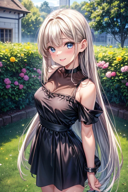 masterpiece、Background with((kosmos、meteors、black hole、Fantastic flower garden with luminescent flowers))、About 20 years old、a beauty girl、爆乳、Great embroidery on a yellow mini dress with slits、No Shoulder、Exposing the chest、hair adornments、heavy wind、white panty、The skirt is turned up by the strong wind