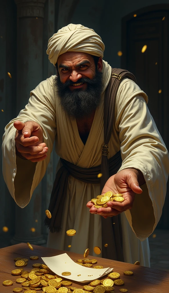 a indian man is thinking what to do of these gold coins