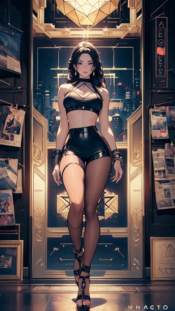 (full body shot) gorgeous woman, age23, black sheer lace half cup bra, thin strap, abandoned place, blurry background, low angle shot, intricate details, extremely detailed face and body, beautiful detailed eyes, beautiful detailed lips, hyper realistic, photorealistic, vibrant colors, dramatic lighting, moody atmosphere, cinematic, sharp focus.instagram model sexy pose.