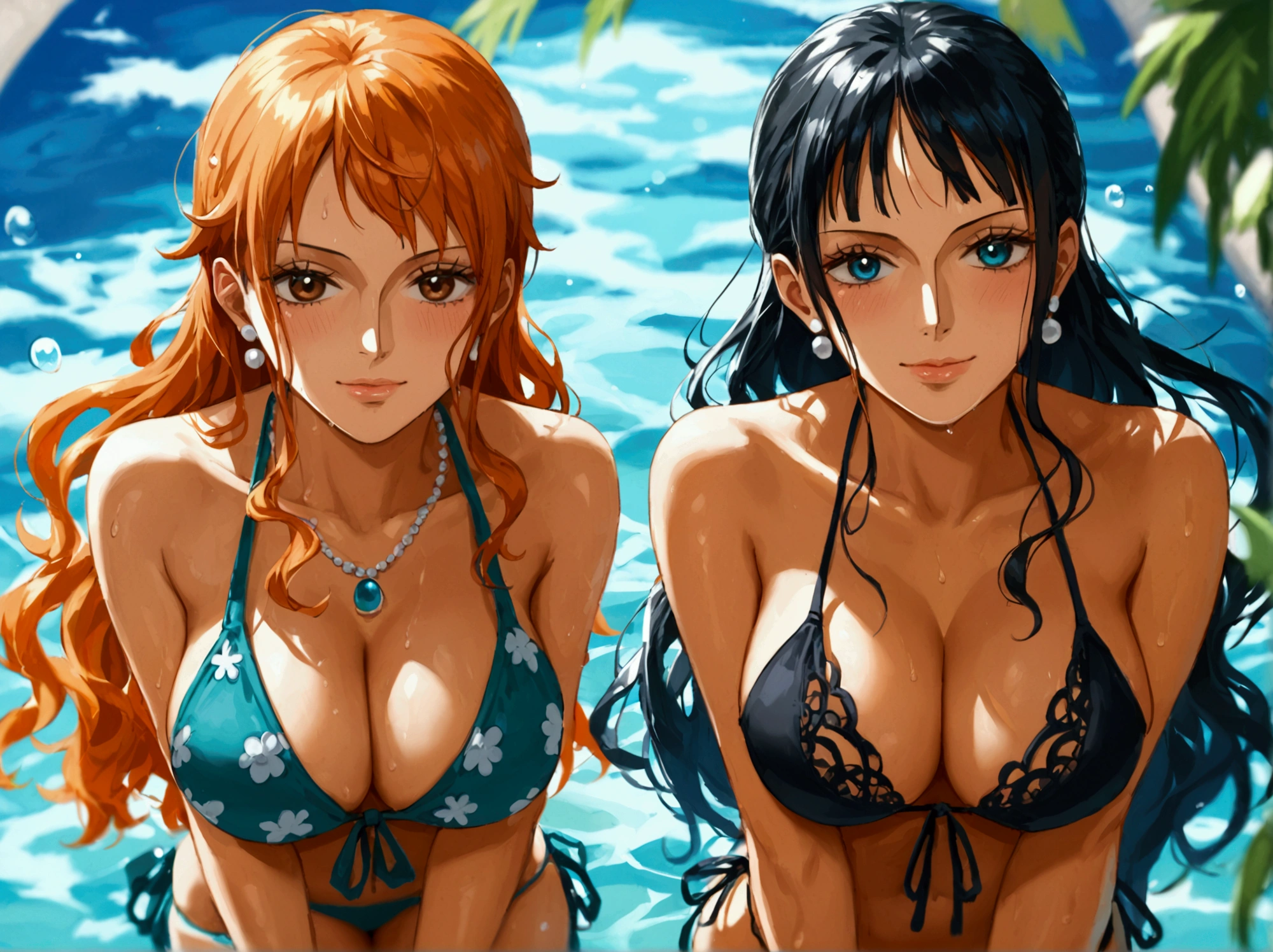 inoue orihime, Himo bikini, crouching down, Bares buttocks, from back view, Beautiful hip line