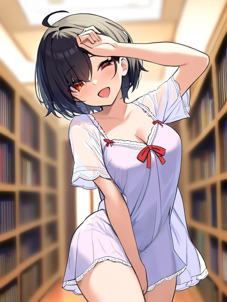 (masterpiece), highest quality, Expressive eyes, Perfect Face, Open your mouth, cum on tongue, Cum in mouth, tongue, tongue out, short hair, blush, smile, Ahegao, Medium chest, short hair, , blush, Sweat