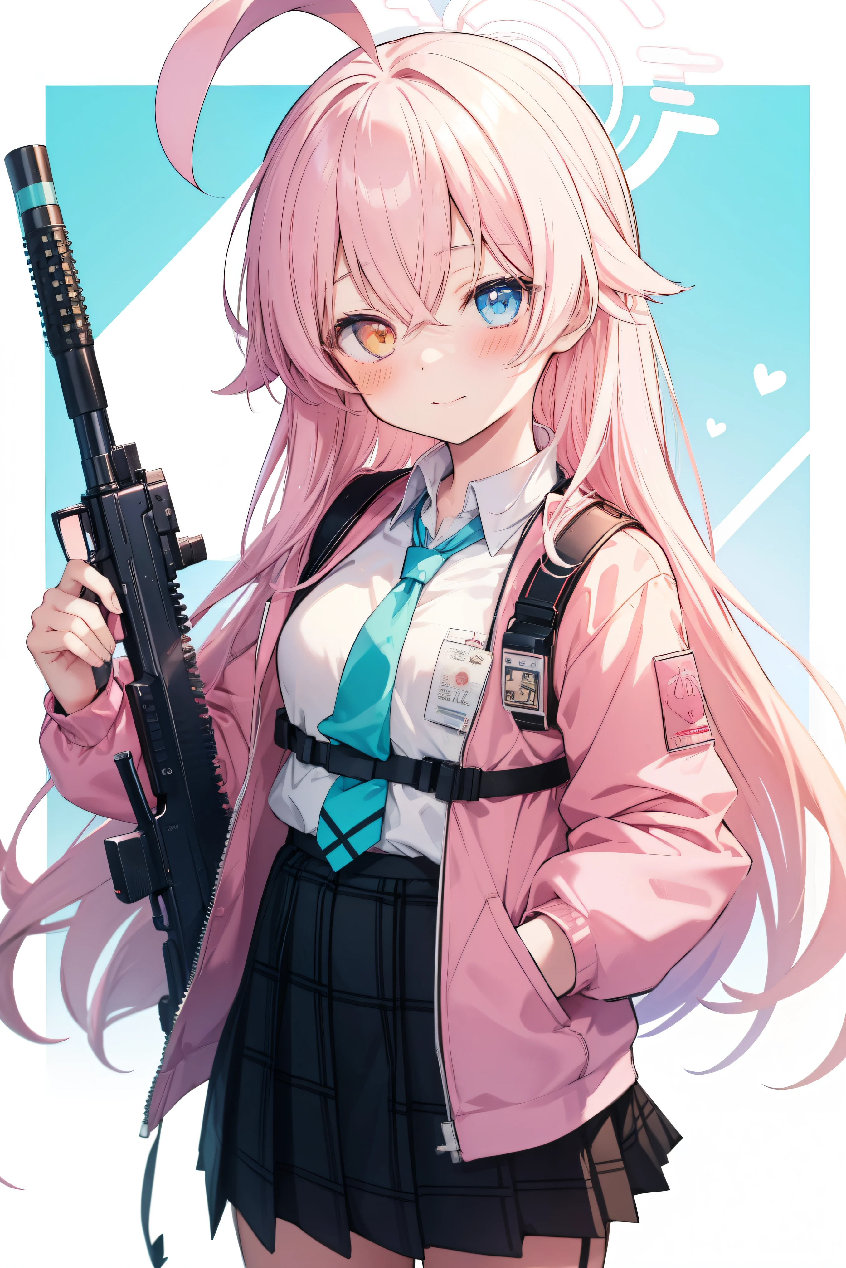 Kotoriyu Hoshino、 Cool girl (,  perfect face), independent ,  looking at camera, masterpiece,  anime art style ,  in plain clothes,  most detailed,  High Quality 、Smiling face、 Combat Uniforms、He has a gun