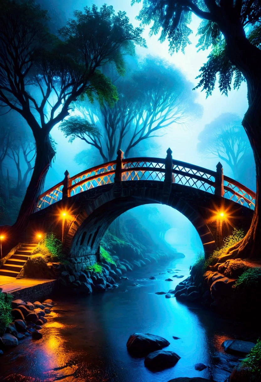 Ancient Bridge in the Fog, Luminescent bridge,