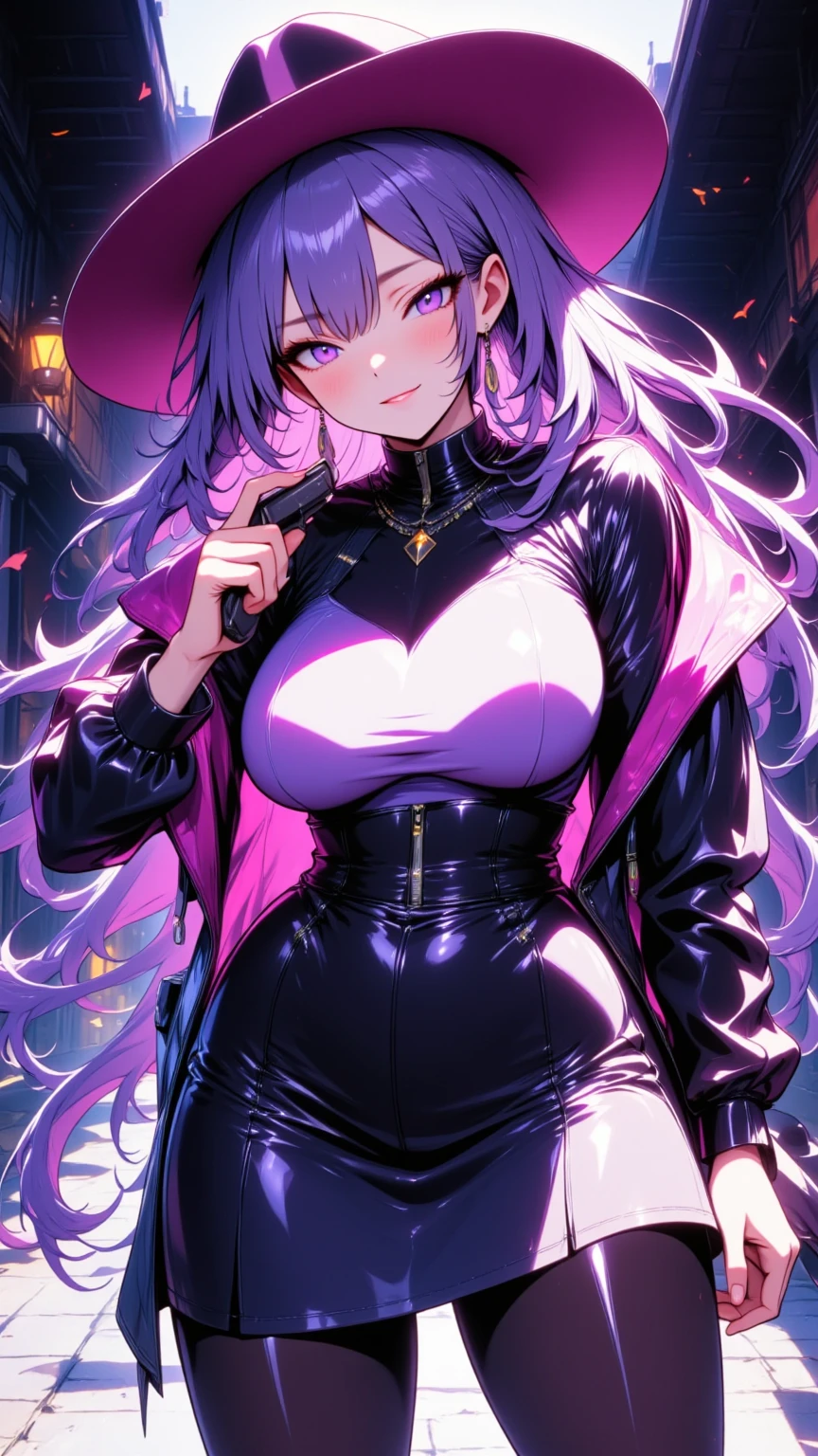  mature beautiful woman with ,( best quality, very detailed depiction, Incredibly Absurd High Resolution ,High quality anime drawings:2.0),( cowboy woman ,Cowboy Costume,Cowboy hat, earrings for a woman alone, Necklaces , black tights, boots,Pistol),(Purple Eyes, half-closed eyes:2.0, Big Breasts ,Glossy lips, is opening,Flashy makeup, bewitching smile:2.0,Beautiful legs,), full body image:2.0,Pistolを構えた姿:2.0,膝をついてPistolを構えている:2.0,Side view:2.0,Western Theater,