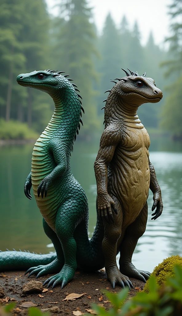 lizard, male/male, light green body, scalie, long untamed dreadlocks, by bebebebebe, big genitals, big penis, showing erected big foreskin, village, duo, brother and brother, all naked, talking, open mouth, close view, muscular, walking