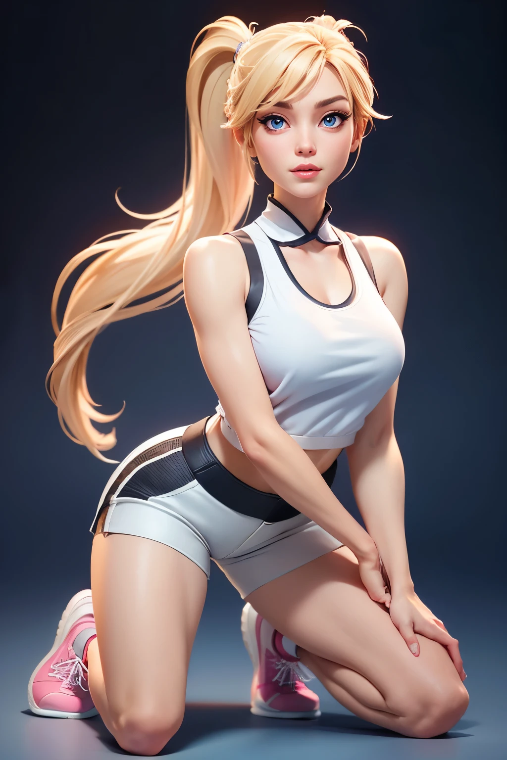 (((hyperrealistic))), (illustration), (((high resolution 32k))), (((32k))), (((extremely detailed))), (best illustration), (cute detailed eyes), (((best quality))), (((hyper detailed))), (artwork), (wallpaper), (((detailed face))), 1 girl, white wavy hair, Korean, heterochromatic eyes, small spots on eyes, loose white shirt, yoga pants, broad shoulders, long legs, tight abdomen, camel crotch, dynamic pose, (((showing the signs of clothing))), (((hyper detailed clothing))), (((highlighted colors))),
