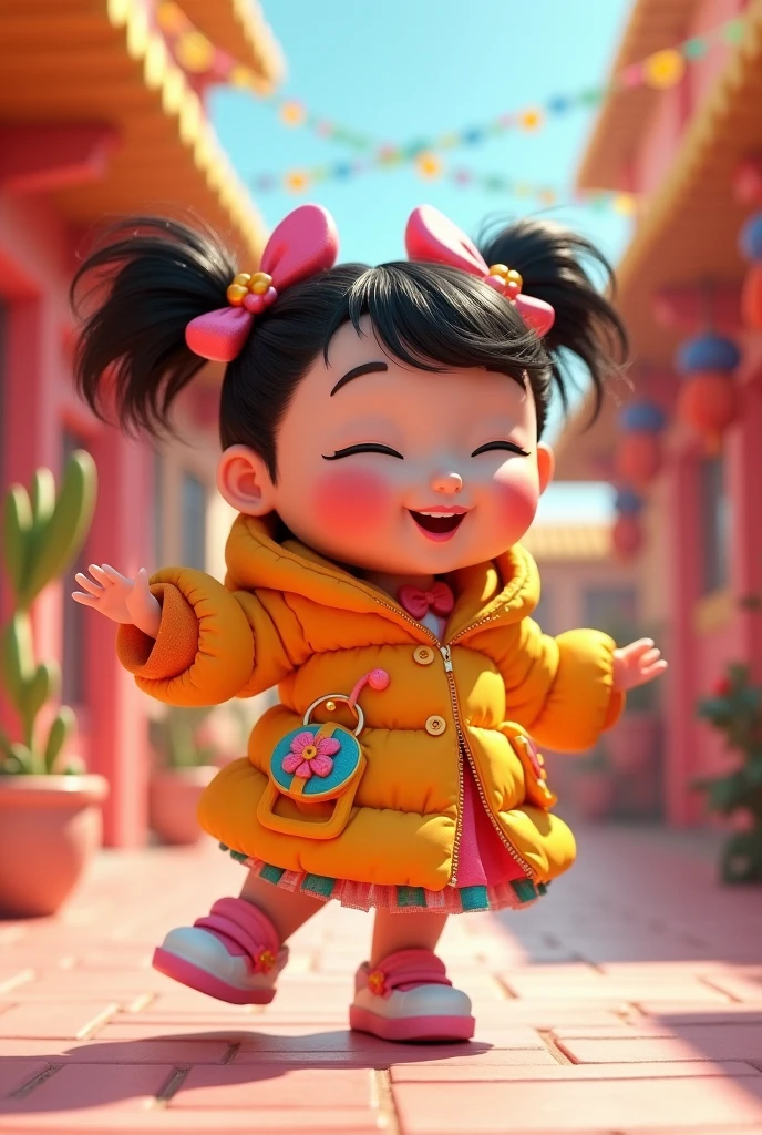 Scene of a little girl looking at the table, Digital cartoon art, granddaughter, Cartoon numbers, high quality portraits, Digital animated illustration, Lofi portrait, Inspired by Kim Chung Hee, 3d rendering senior artist, Inspired by Yao Tingmei, elegant digital art, Inspired by Ma Yuanyu，leaning toward realism，Spring Festival style，laughing out loud，Positive top light，soft light