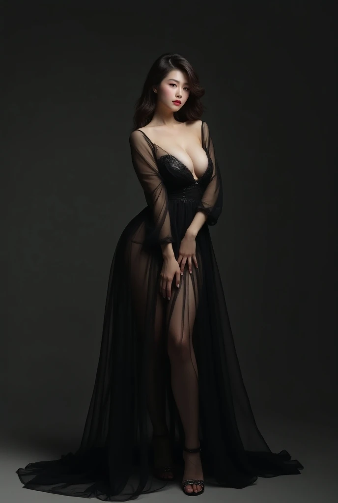 best quality, ultra high res, (photorealistic:1.4), 1girl, masterpiece, outdoors, full body,Content: Enchanting woman dressed in black silk Content Elements: Flowing dress, high heels, delicate jewelry Content Features: Ethereal atmosphere, alluring composition, elegant brushwork Art Style: Baroque, Renaissance, Romanticism Lighting: Soft and moody, low contrast, candlelight Perspective: Close-up, portrait, side view Camera Parameters: Narrow depth of field, low aperture, high ISO Rendering Engine: V-、Ray, Arnold, Octane.