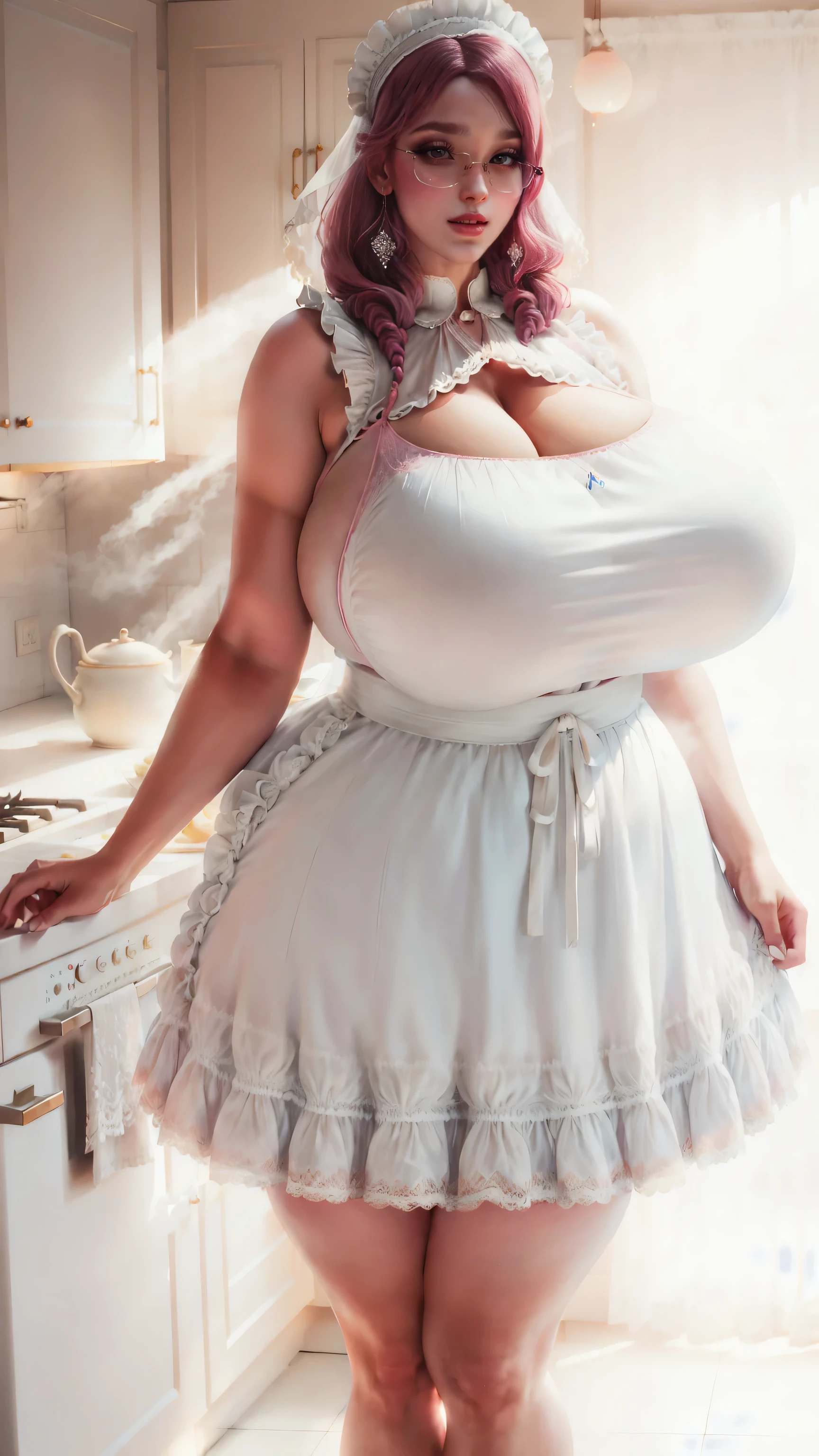 Anime - style image of a woman in a maid costume sitting on the counter, a gorgeous maid, an anime girl in a maid costume, a seductive anime girl, a maid costume, a guwiz on the pixiv art station, a guwiz on the art station pixiv, a maid, a guvitz, extremely detailed art germ, popular on cgstation, huge breasts, huge pregnancy belly, huge pregnant, huge bump pregnant