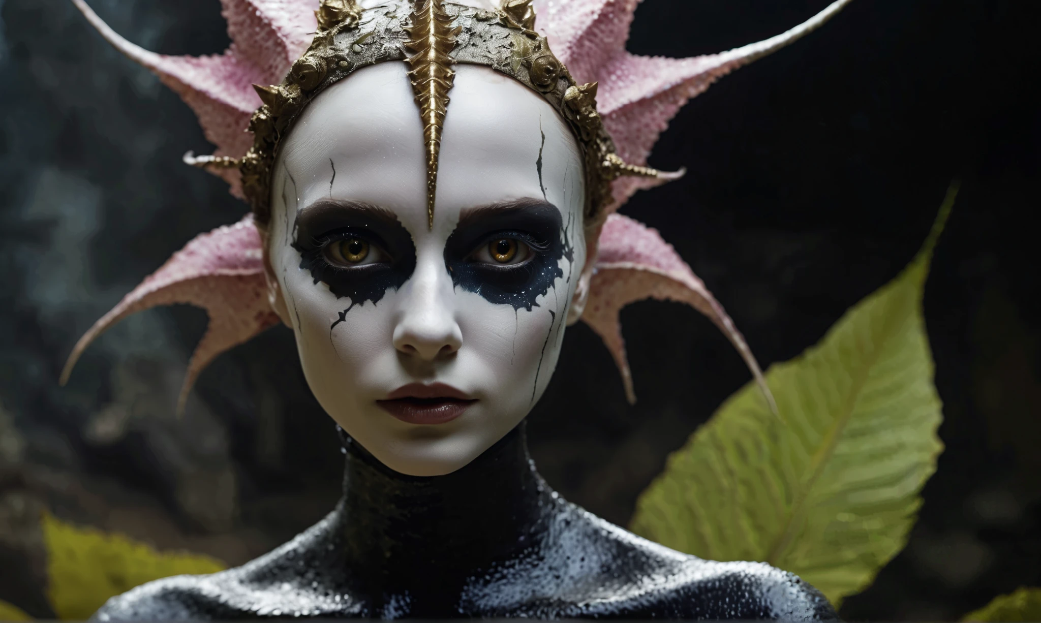 Magical plant ghost flower, ghost flower,carismatic，Incredible，terror ,extremely detailed,intricate details,big eyes extremely detailed, high detailed eyes,16k resolution, realistic humid skin,extremely intricate details,Epic Realistic,face anatomically correct,Ultra HD,HDR, natural skin textures, hyper realism,realistic skin texture, hyper detailed,extremely Realism,Ultra Detailed,body logically correct,full body length shot,beggar graphite Manganite sparas, wants eat,survival in criminal city of future,Cinematic,soft colors, Technicolor,natural skin textures, hyper realism, hyper detailed,Extremely detailed,High contrast,Masterpiece,Realistic,Ultra Detailed, intricate details,realistic humid leather,extremly intricate,Epic Realistic, cinematic style,irina yermolova,high contrast,hdr,extremely detailed, [deep night landscape],masterpiece,intricate details,faded,eyes extremely detailed, high detailed eyes,16k resolution,RAW,retina, Nikon Z9,Songbird,orc,Guangxi Zhuang of China,tkt style, Pisces,perfect, ginger，transition between two art styles, Ink painting to photorealism, Double contact, X-ray, Creative, vivid light, masterpiece, fantasy, Abstract, Surrealism, super detailed, high resolution, stop:35,(((creature with a spectral and ghostly appearance)). Her skin is pale, almost translucent.wears dark, torn clothes that float around him, as if permeated by an aura of mourning. Its appearance is complemented by details such symbols of gothic elements, further emphasizing its dark air. is haunted and tormented entity,pixar movie still,Silver-gold long hair with bangs、Aquamarine Eyes,matte silver sequined dress,Mestichino,Light particles,chaos