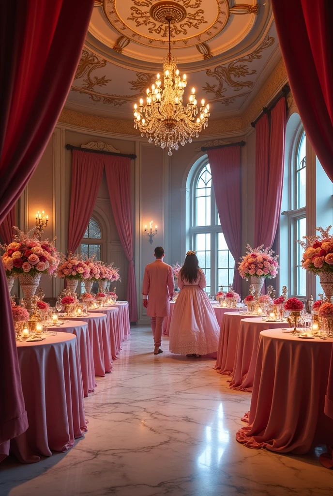 Inspired by Annie Leibovitz, a candid shot of energetic event planners transforming the party hall into a vibrant wonderland. Warm lighting accentuates their smiles and teamwork, creating an inviting atmosphere. --v 5 --stylize 1000