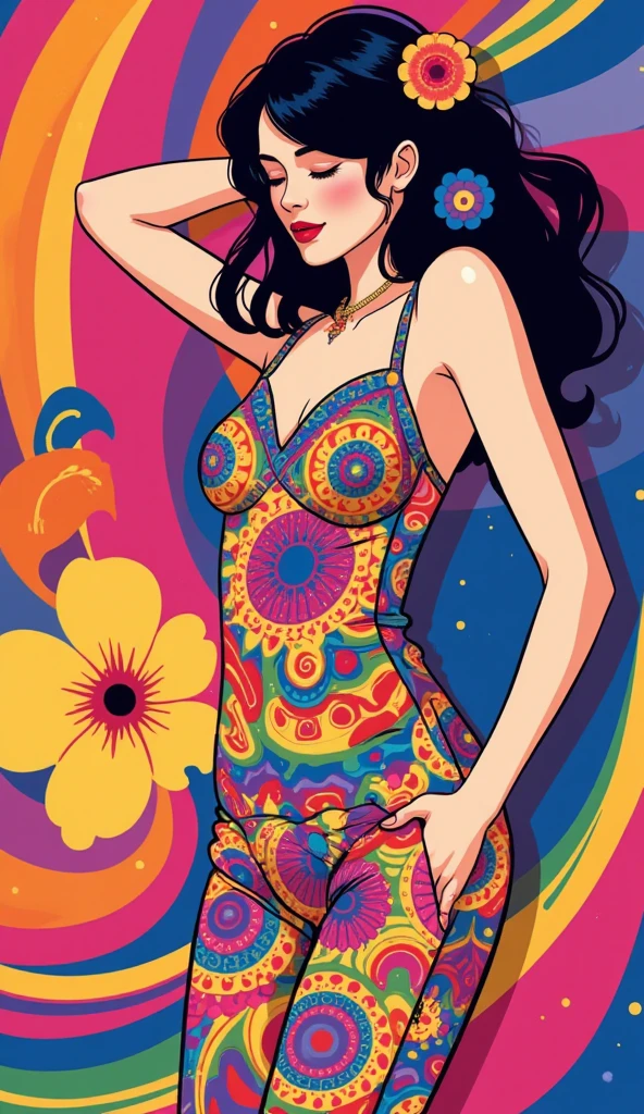 European woman in underwear or swimsuit brown hair 