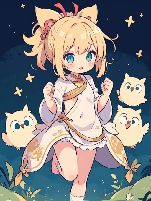 Very beautiful and Sparkling Eyes、Sparkling Eyes、((1  girl))、 small breasts、 owl under guard，ish clothes、  girl, best quality, masterpiece,  high definition , Alone, {Evening Shrine_genshin impact:1.15},young, blonde_hair, 前hair, hair_ t I ,  ponytail, 1 female、、masterpiece、 best quality、Accurate、、 Provocative Poses 、tongue、Big Eyes、 feet 、 and I can see my whole body、masterpiece,  best quality,  high definition , Get used to it, ティーンエイジの girl，ボサボサのhair， sexy，charm，Heartwarming，Heartbeat ，