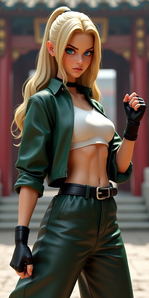 Alaf in red bikini with a chain around the waist, Red bikini, deayami kojima, Asuka, Ayami, Chiho Aoshima, asuka suit under clothes!, mamimi samejima, Chiho Aoshima's color scheme, yukii morita, Yasumoto Oka, Yuka Kazami, Best Quality, extremely detailed 8K, Ultra HD, Ultra-detailed, Highly detailed, ultra high realistic, Ultra-realistic, hyper realisitic, Hyper-Realism, (1girl in:1.5), (Solo:1.5), Anatomically correct, (Detailed realistic skin texture), (Realistic big breasts:1.25), Slender Abs, NSFW, Dynamic Pose, (Beautiful cute Pakistani woman:1.55), upon body from head to thigh, (Blonde hair:1.35), (Green eyes:1.5), (Red sports pants:1.35), (exposed breast:1.5), Brown leather jacket, High Definition Real Motorsports Bike Yamaha H2R,