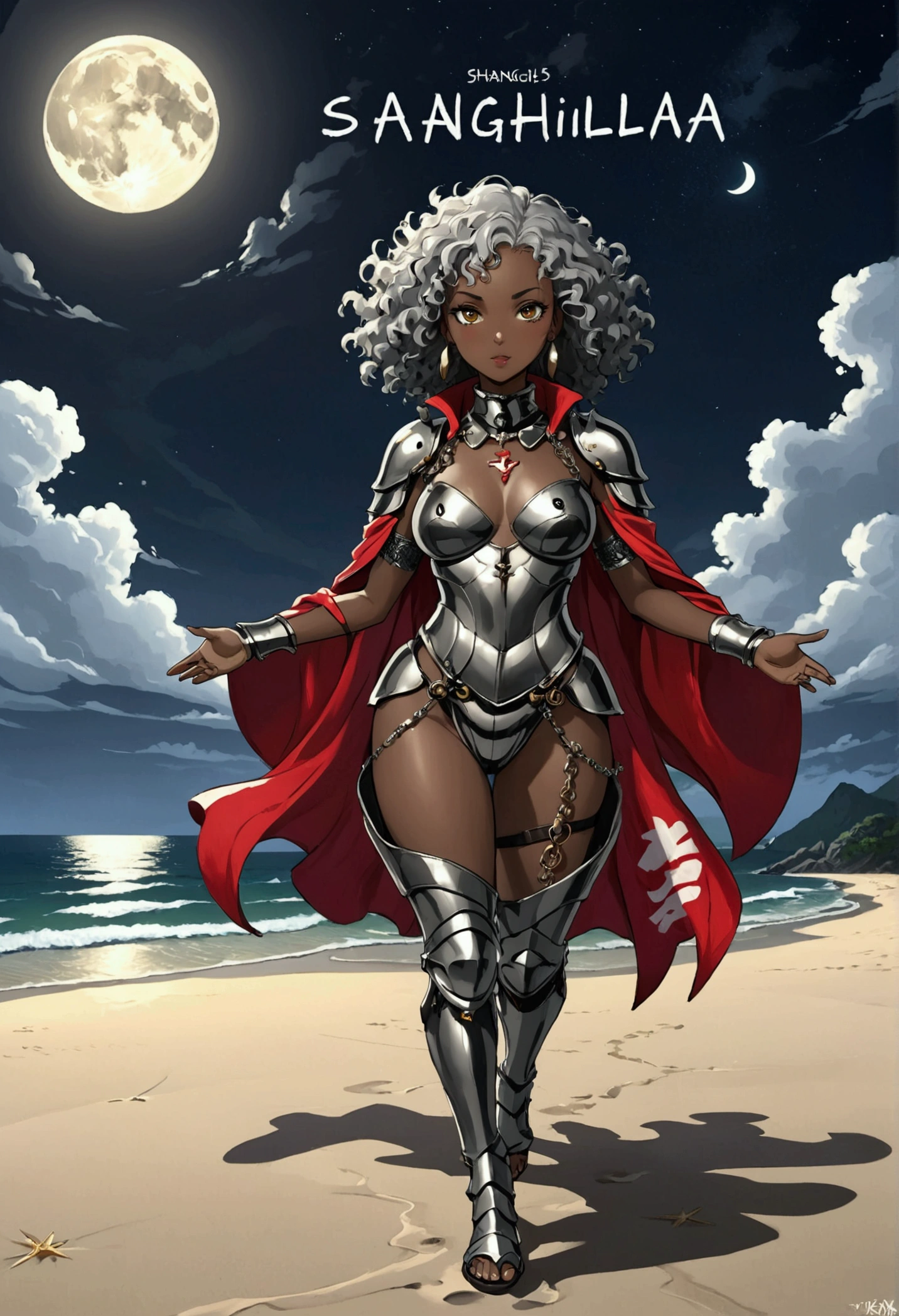 (8k, 2D manga, Highest quality, (from below:2), View your viewers: 1.3), (Fox's, Fox's耳, Silver Hair, one person's, Long Hair, (Alone on the screen, dark skin), High definition:1.6), (Bikini Armor:1.8), (Body measurements are 75-60-75!, Height: 145cm, Body Type, Small breasts, slender, muscle, (Stand with your legs apart, I can see the valley, bent over):1.9),(美しいface, Delicate drawing, It is written down in detail), Avatar, face, 色っぽいface, Dominant representation, naughty face, Uplifting, Skin Texture, outside, ruins, Ruined City, Broken Building