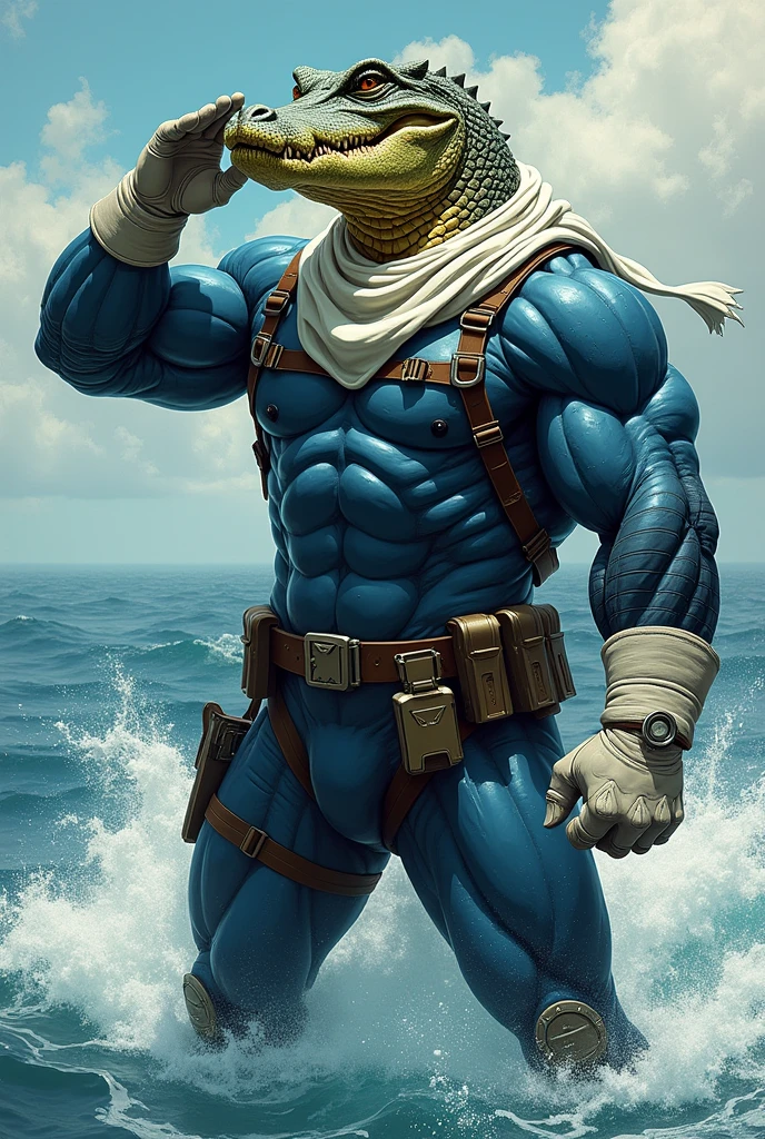 fullbody view, three different strong bulky burly tanky male otherworldly anthro bipedal alien creatures that are military soldiers wearing various unique wet cloth balaclava mask covering their head and face, vibrant colors, wet tactical combat uniform with penis bulge, soaked wet stepping out of deep water onto the shore, sunny day, macro detailed movie