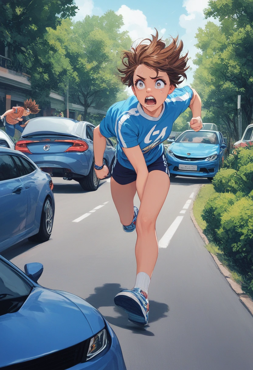 my Honda, ,  short brown hair , student,  running away from someone ,  scared 