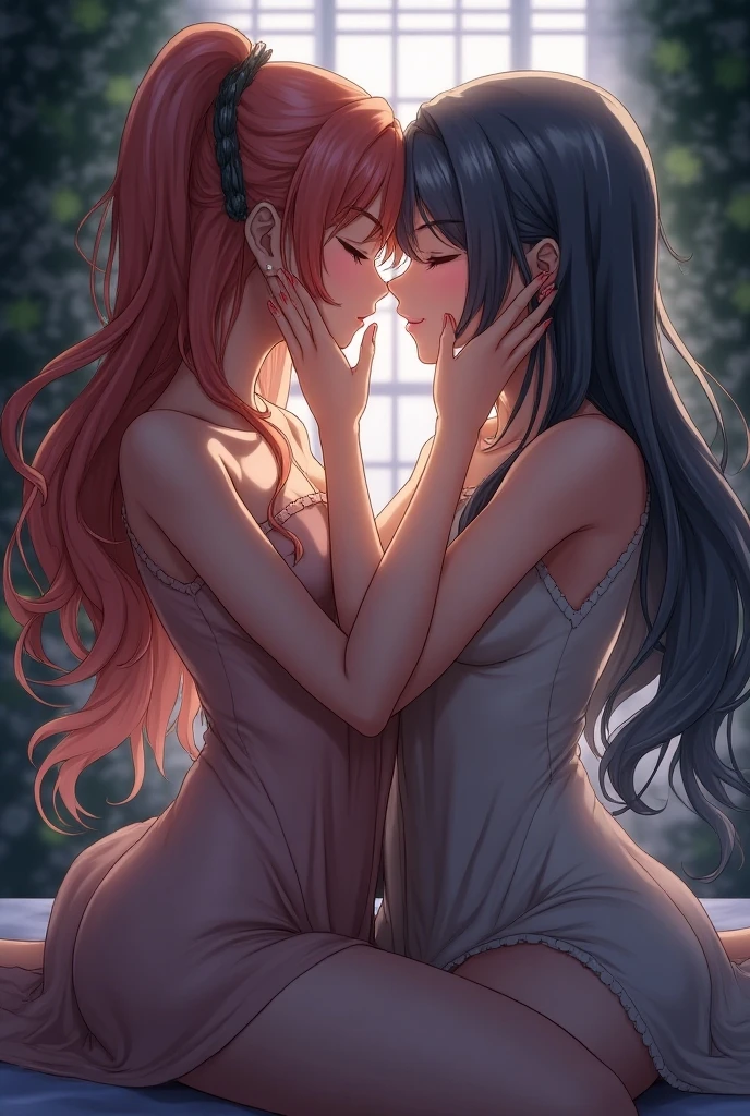 Anime artwork，tmasterpiece，8K quality，hyper HD，Epic anime art，A man and a woman hugged together，A couple，full bodyesbian，bareness，Indoors，ssmile，blissful，Love，Realistic light and shadows，Realistic action，Realistic expressions，Sexy art