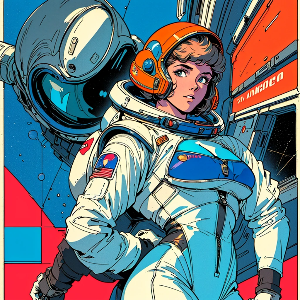 ((( Best Quality Masterpiece ))),(Lonely Goddess),(spacesuit that emphasizes cleavage ),((( 70s and 80s space thriller movie posters))),( American Comics ),((( retro vintage style ))),Overwhelmingly complex depiction,Absolute machine group background, futuristic cyberpunk ,Extremely accurate and delicate depiction,