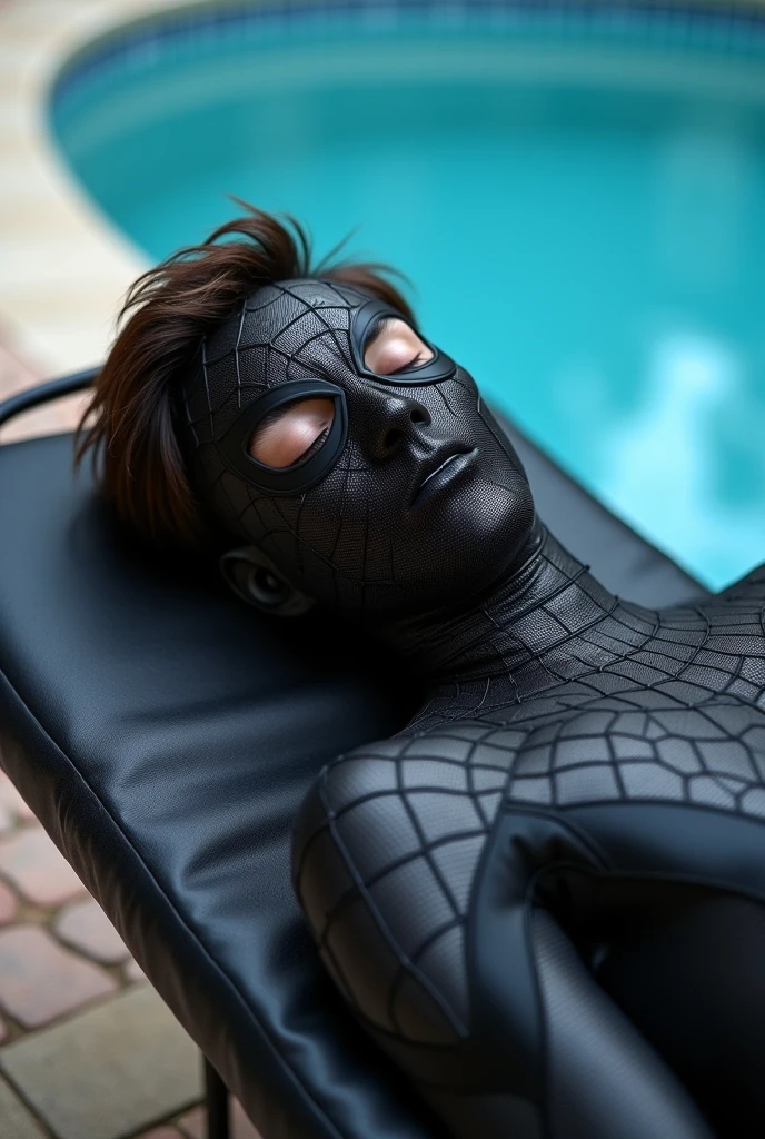 Miguel o'hara (spiderman 2099) fully naked on a bed