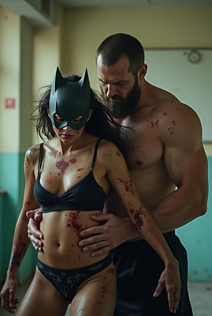 1 boy 1 girl, a muscular man in deadpool armor and mask, a curvy naked hourglass woman with wide hips and thick thighs, totally naked swooping breasts perfect ass, couple engaged in doggystyle sex, 1 boy and 1 girl, the arkham streets at night, cinematic lighting, hyper detailed, 8k, photorealistic, dramatic lighting, moody atmosphere, gritty and dark, comic book style, rich colors, dynamic pose
