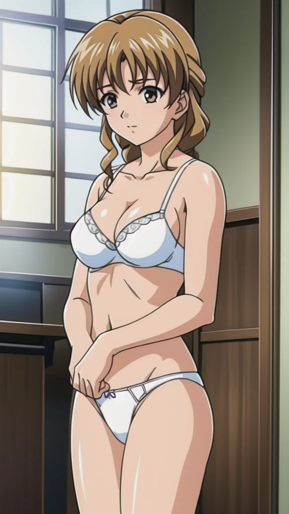 masterpiece, best quality, highres, 1girl, suzumiya haruhi, solo, superhero, leotard, bare legs, brown hair, short hair, brown eyes, hairband, medium hair, ribbon, boots, matching boots, medium breasts, cowboy shot, standing, smile,  kyoani haruhi style,