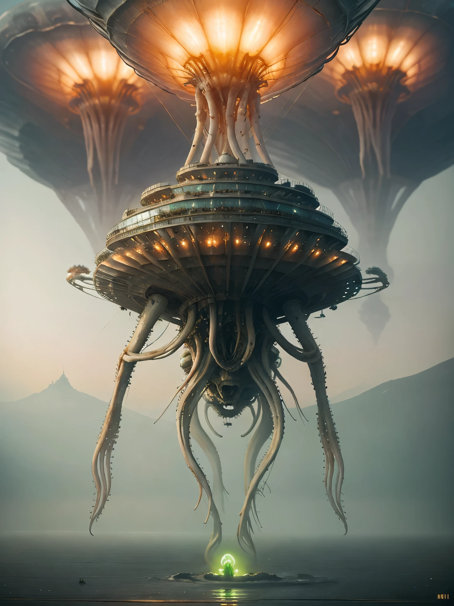 Insanely Detailed MOTHER SHIPS OF THE ALIENS INVASION Biomechanical JELLYFISH MADE OF WHITE PALE SLIME, Painting By Ismail_Inceoglu Tom Bagshaw Dan Witz CGSociety Fantasy Art 4K