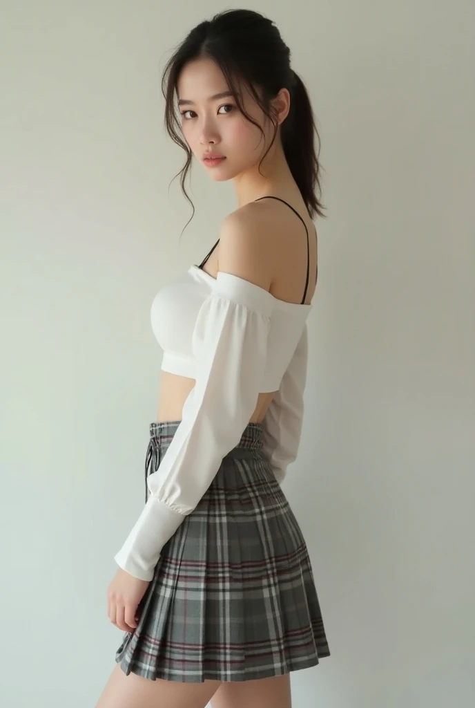 Off-the-shoulder crop top with a floral mini skirt
