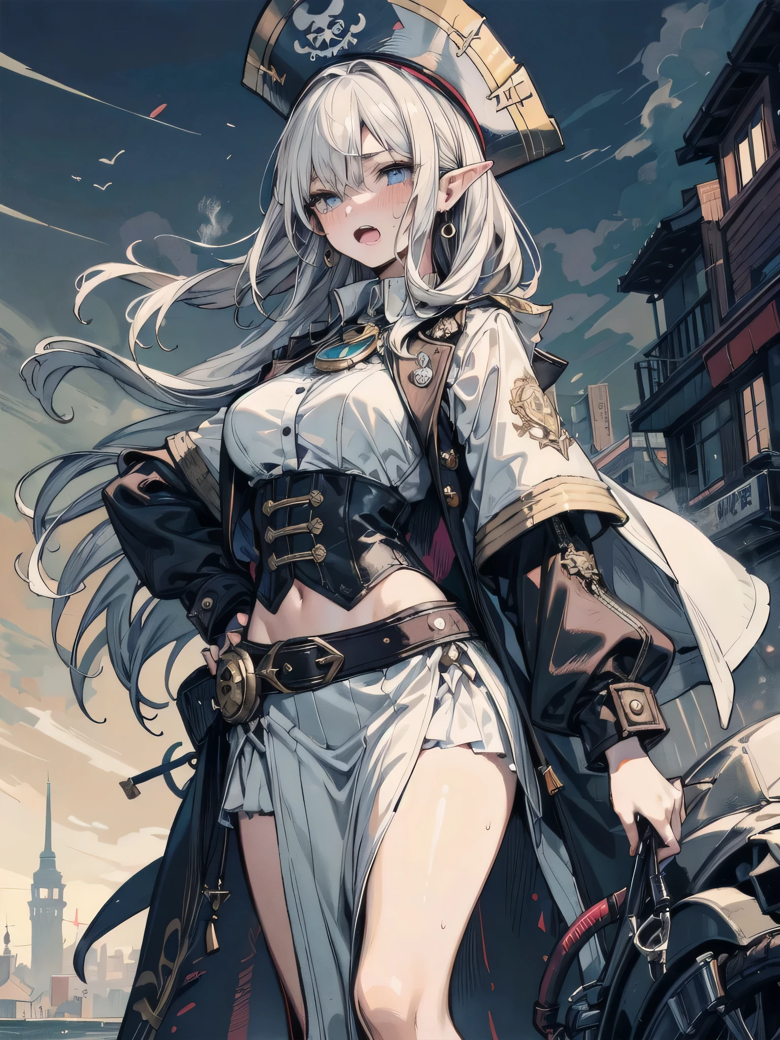 miqo'te, ffxiv, catgirl, samurai, silver hair, green eyes, tail, bangs, ponytail, flat chested,