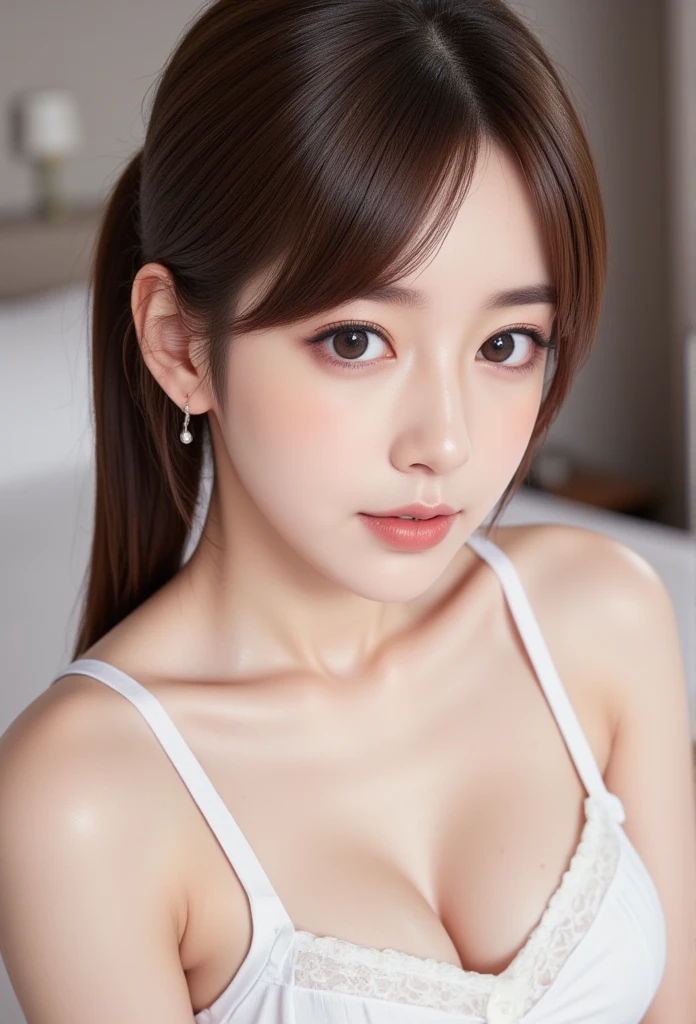 Photographs high definition, "Japaness young face Female" , white skin, beautiful chests , "emotion of shy face and feeling good" , tank top, pale skin, school girl, In pretty modern dress, "getting climax sex"