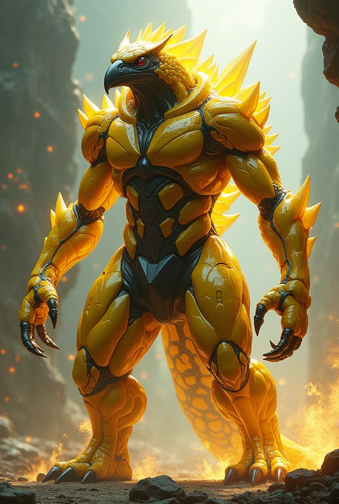 ((Anime)) creature fire and poison type Pokémon, detailed anatomy, sharp fangs, glowing eyes, intricate scales, molten lava texture, toxic ooze dripping, powerful muscular body, dynamic pose, cinematic lighting, vibrant colors, digital painting, artstation quality