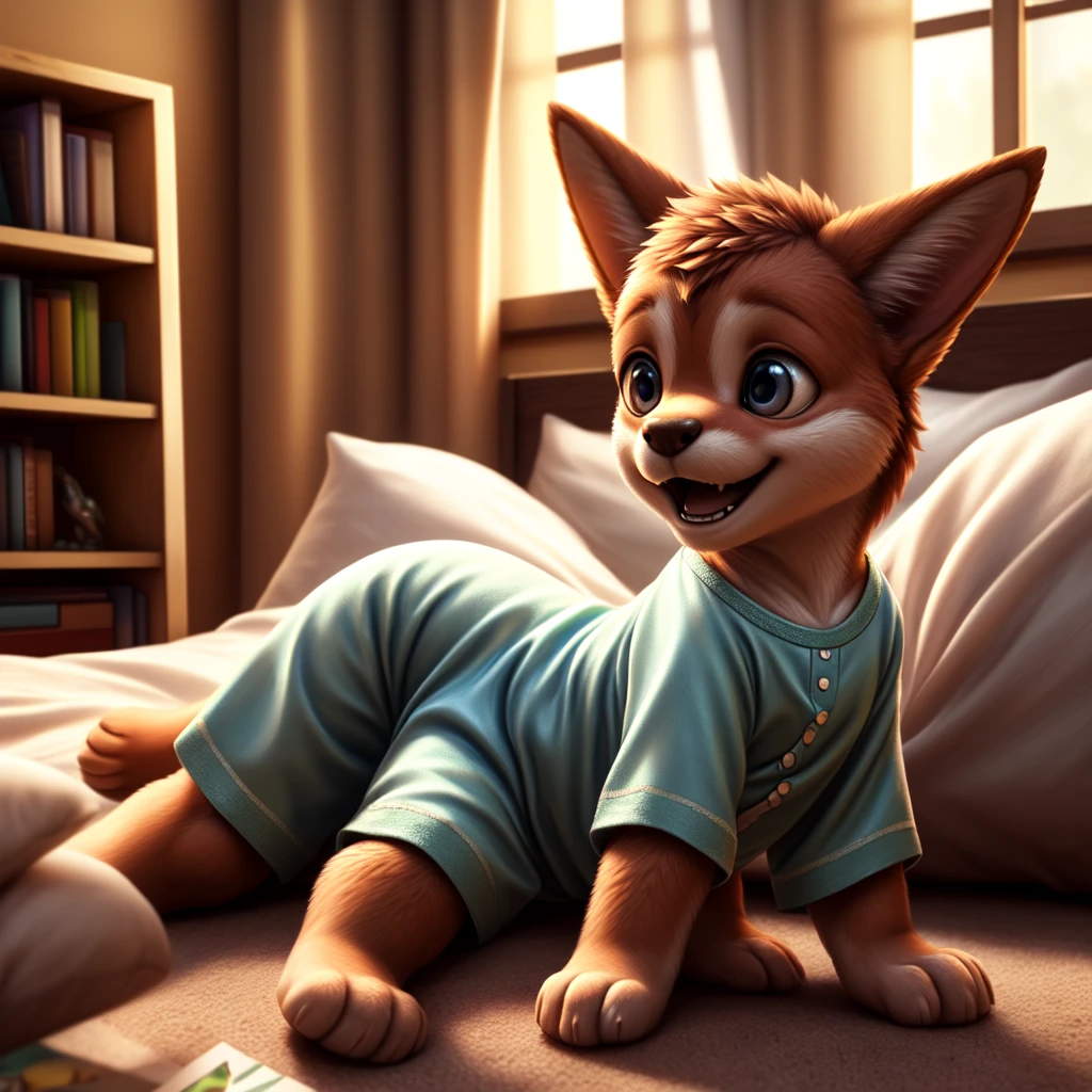 ( detailed face,  detailed background ,  detailed body ), (realistic,photorealistic,photo-realistic:1.37)
Ein kleiner cuteer Drachen Junge, very young, , cute, die tragen einen cuteen Pyjama,  you laugh , in a 's room