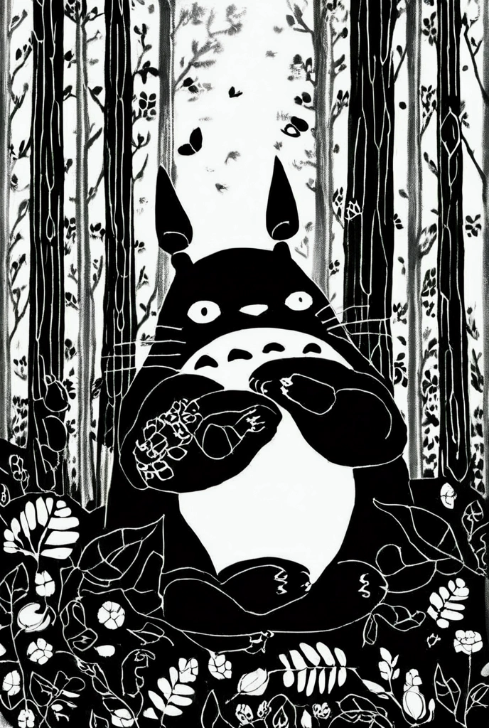 Anime, Totoro , Totoro , Black and white, Totoro , Totoro , Totoro , Totoro , Black and,  manga drawn by Miyazaki ,  pixiv contest winner ,  furry art ,  stretch ,  stretch  sitting in a forest, of  stretch , my neigbor  stretch 