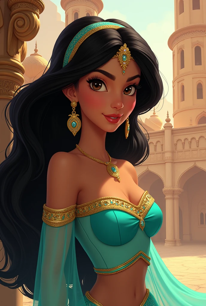 Stunning Princess Jasmine, photo in 8k, in action, cinematic.