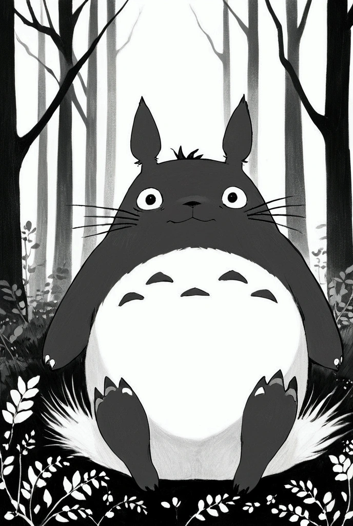 Anime, Totoro , Totoro , Black and white, Totoro , Totoro , Totoro , Totoro , Black and,  manga drawn by Miyazaki ,  pixiv contest winner ,  furry art ,  stretch ,  stretch  sitting in a forest, of  stretch , my neigbor  stretch 